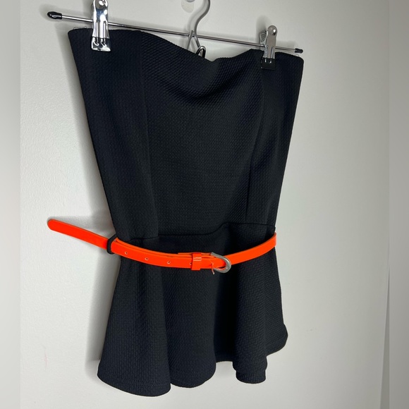 NWT! TEENBELL strapless black belted peplum top. Orange belt. Size small. - Picture 2 of 4